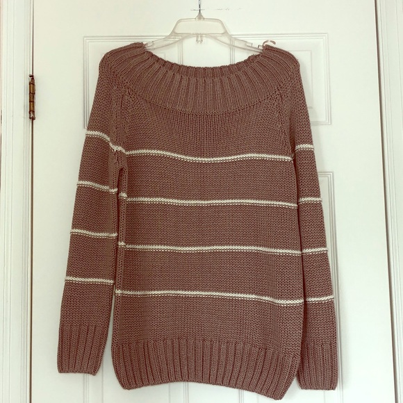 Striped sweater, taupe, wide neck - Picture 1 of 1